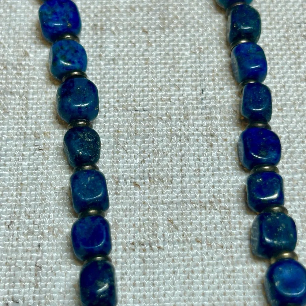 Handmade Blue Lapis Style Beaded Necklace w Gold Bee Charm - Picture 5 of 6